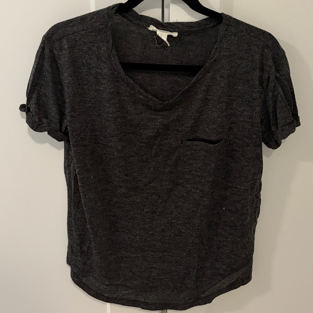 Forever 21 Dark Gray V-Neck Short Sleeve Tee with Pocket